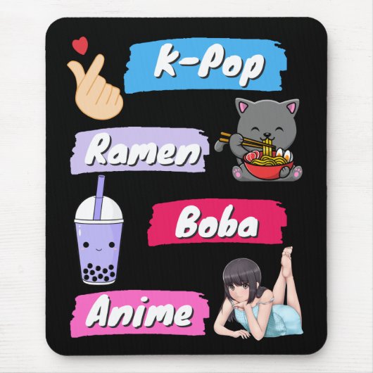K-Pop, Ramen, Boba en Anime Pop Culture Fan Muismat (Voorkant)