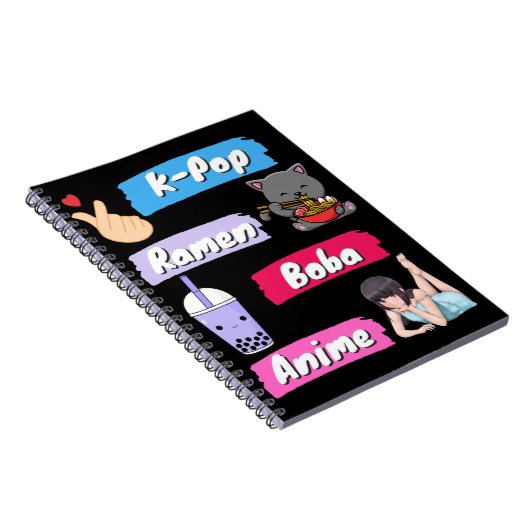 K-Pop, Ramen, Boba en Anime Pop Culture Fan Notitieboek (Rechterzijde)