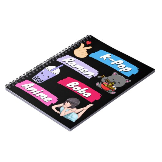 K-Pop, Ramen, Boba en Anime Pop Culture Fan Notitieboek (Linkerzijde)