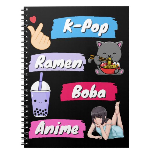 K-Pop, Ramen, Boba en Anime Pop Culture Fan Notitieboek (Voorkant)