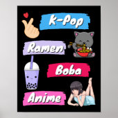 K-Pop, Ramen, Boba en Anime Pop Culture Fan Poster (Voorkant)