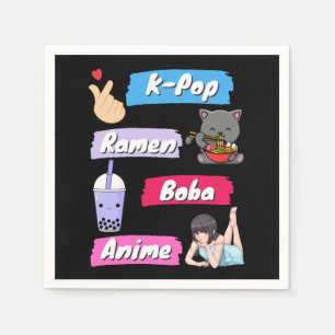 K-Pop, Ramen, Boba en Anime Pop Culture Fan Servet