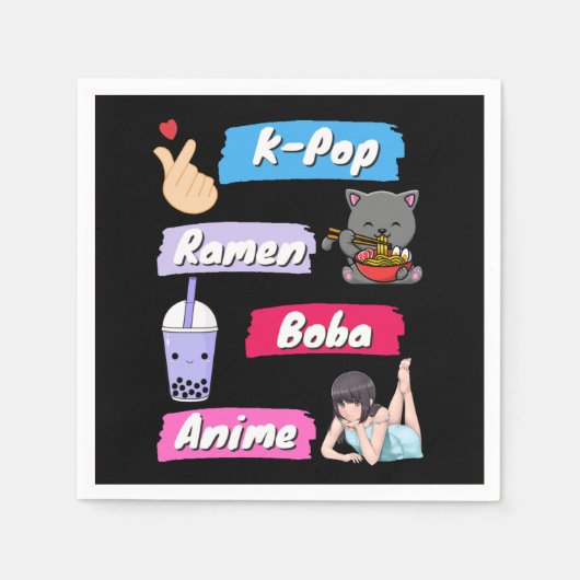 K-Pop, Ramen, Boba en Anime Pop Culture Fan Servet (Voorkant)