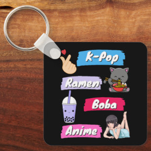 K-Pop, Ramen, Boba en Anime Pop Culture Fan Sleutelhanger