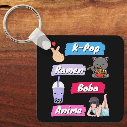 K-Pop, Ramen, Boba en Anime Pop Culture Fan Sleutelhanger (Voorkant)