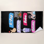 K-Pop, Ramen, Boba en Anime Pop Culture Fan Strandlaken (Voorkant)