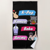 K-Pop, Ramen, Boba en Anime Pop Culture Fan Strandlaken (Voorkant)
