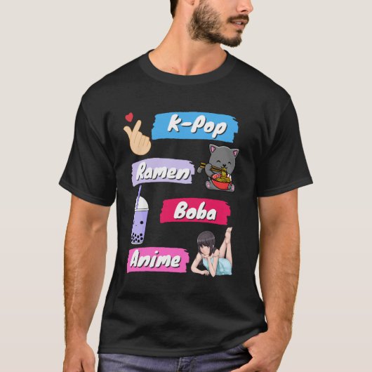 K-Pop, Ramen, Boba en Anime Pop Culture Fan T-shirt (Voorkant)
