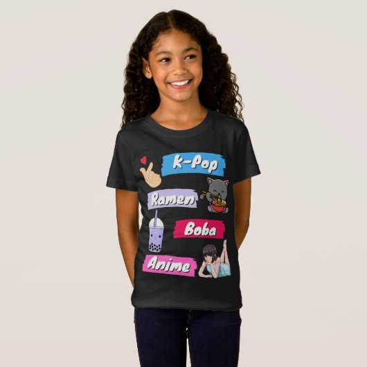 K-Pop, Ramen, Boba en Anime Pop Culture Fan T-shirt (Voorkant volledig)