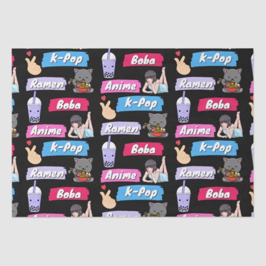 K-Pop, Ramen, Boba en Anime Pop Culture Fan Tissuepapier (Voorkant)