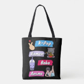 K-Pop, Ramen, Boba en Anime Pop Culture Fan Tote Bag (Achterkant)