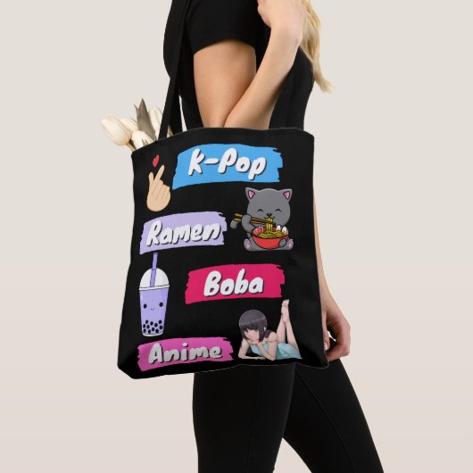 K-Pop, Ramen, Boba en Anime Pop Culture Fan Tote Bag (Dichtbij)
