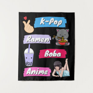 K-Pop, Ramen, Boba en Anime Pop Culture Fan Wandkleed