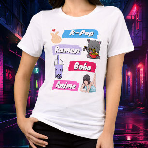 K-Pop, Ramen, Boba en Anime Pop Graphic T-shirt