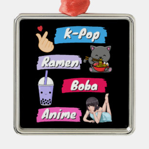 K-Pop, Ramen, Boba en Anime Popcultuurfan Metalen Ornament