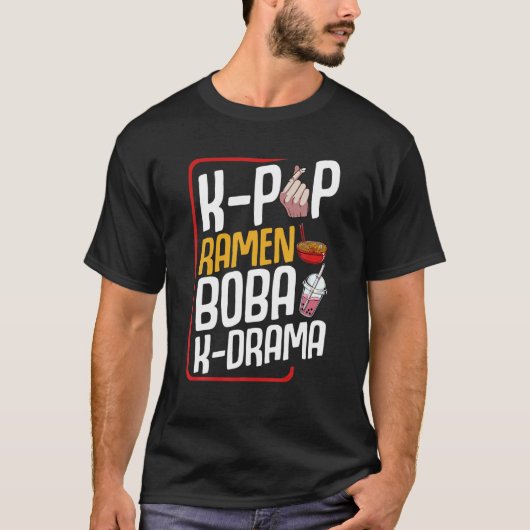 K-Pop Ramen Boba K-Drama Hangul Oppa Idol Soba Bub T-shirt (Voorkant)