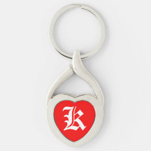 "K" Red Heart Sleutelhanger