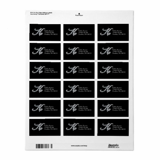 K Script "Diamond Bling"-label Etiket (Full Sheet)