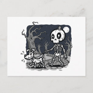 K Skeleton Wandelt Honden Halloween Kunst Briefkaart