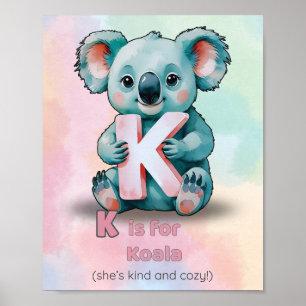 K staat voor Koala – Schattigee Alfabet Wall Art v Poster