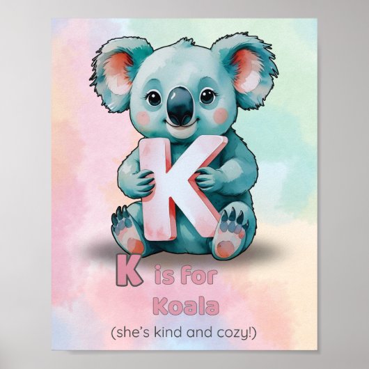 K staat voor Koala – Schattigee Alfabet Wall Art v Poster (Voorkant)