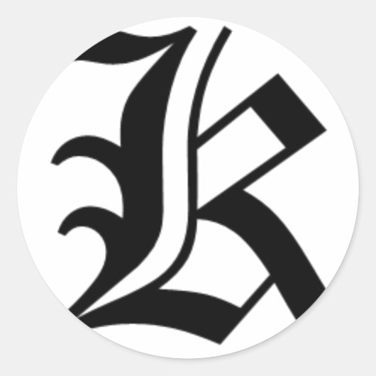 K-tekst Oudengels Ronde Sticker (Voorkant)