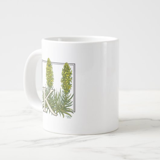 K voor King's Spear Floral Monogram Art Grote Koffiekop (Links)