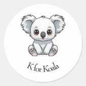 K voor Koala Ronde Sticker (Voorkant)