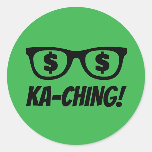 Ka-ching dollarteken in de ogen grappige groene ui ronde sticker (Voorkant)