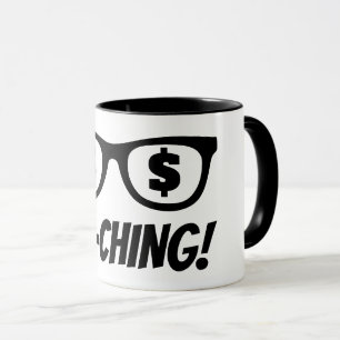 Ka-ching dollarteken in de ogen koffiemok mok