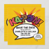 KA-POW Bewaar de datum leuk retro strip popart Save The Date (Voorkant / Achterkant)