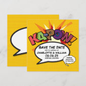 KA-POW Bewaar de datum Leuke Retro Strip Pop Art Save The Date (Voorkant / Achterkant)