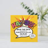 KA-POW Bewaar de datum Leuke Retro Strip Pop Art Save The Date (Staand voorkant)
