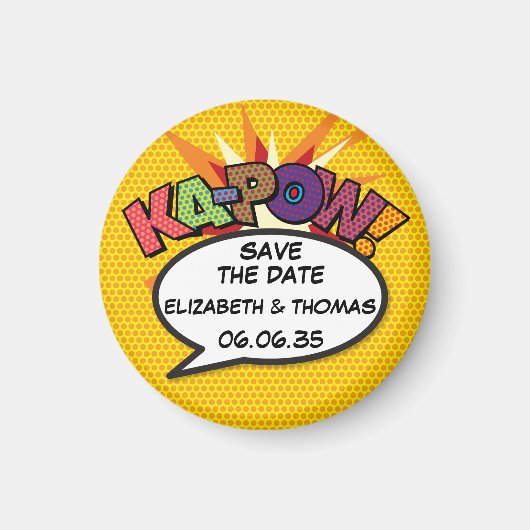 KA-POW Bewaar de Datum Pret Retro Strip Pop Art Magneet (Voorkant)
