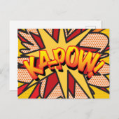KA-POW Fun Retro Comic Book Pop Art Aankondigingskaart (Voorkant / Achterkant)