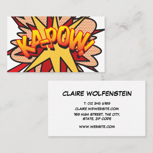 KA-POW Fun Retro Comic Book Visitekaartje (Voorkant / Achterkant)