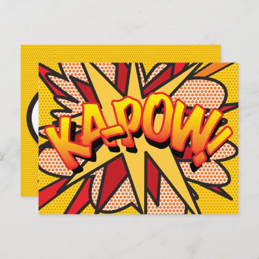 KA-POW Je bericht spraakballon leuk retro Aankondigingskaart (Voorkant / Achterkant)
