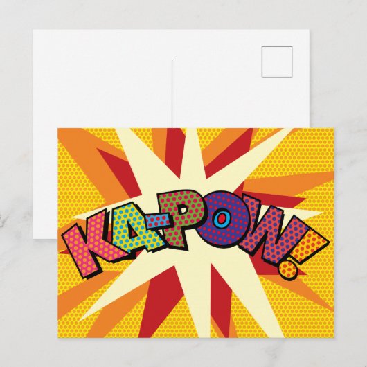 KA-POW Leuke Retro Strip Pop Art Aankondigingskaart (Voorkant / Achterkant)