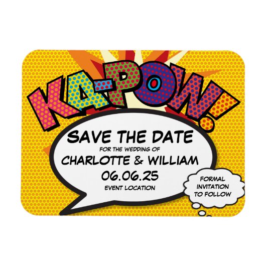 KA-POW Sla de datum op Strips Boek Fun Modern Magneet (Horizontaal)