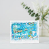 Kaaimaneilanden geïllustreerde reiskaart met wegen briefkaart (Staand voorkant)