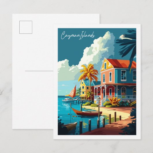 Kaaimaneilanden vintage reisillustratie briefkaart (Voorkant / Achterkant)