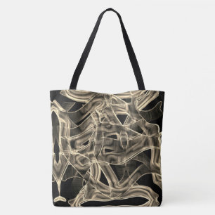 Kaakkrommen, beige of kakitische lijnen in reliëf tote bag