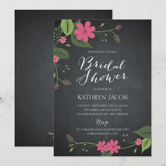 Kaakte Floral Bridal Shower-uitnodigingen Kaart (Voorkant / Achterkant)