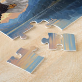 Kaal Adelaar Zwevende Bergmeer Zonsondergang Kunst Legpuzzel (Zijkant)