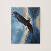 Kaal Adelaar Zwevende Bergmeer Zonsondergang Kunst Legpuzzel (Verticaal)