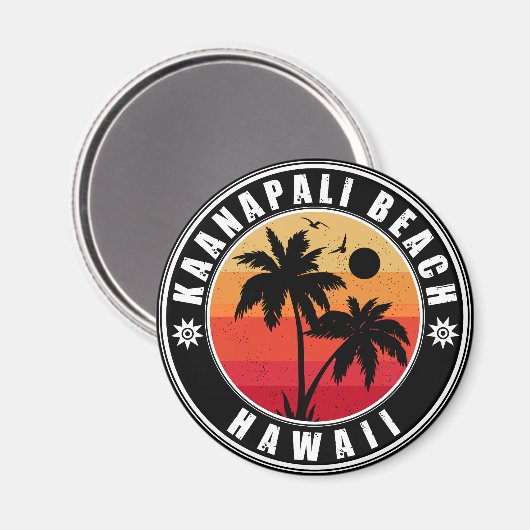 Kaanapali Beach Hawaii Retro Palm Trees 60s Reizen Magneet (Voorkant / Achterkant)