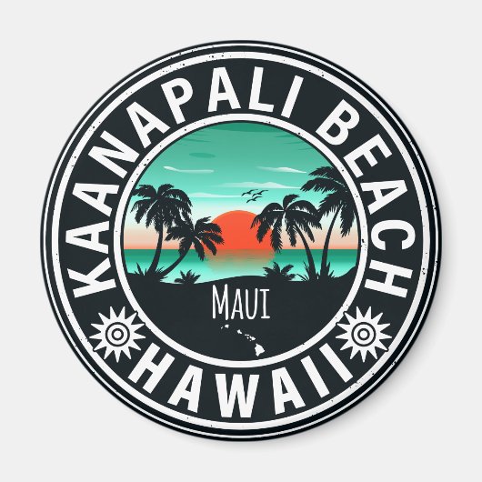 Ka'anapali Beach Hawaii Retro Sunset Souvenirs 60s Magneet (Voorkant)