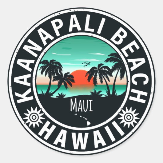 Ka'anapali Beach Hawaii Retro Sunset Souvenirs 60s Ronde Sticker (Voorkant)