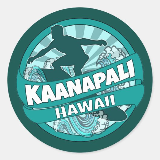 Kaanapali Hawaii blauwgroen surfer logo stickers (Voorkant)