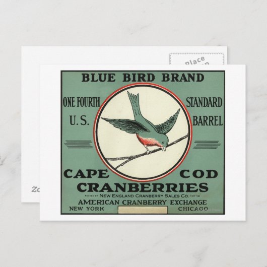 Kaap Blauw vogelmerk Kranberry Etiket Briefkaart (Voorkant / Achterkant)